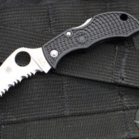 Spyderco Manbug Lockback Knife- Hawkbill Edge- Black Handle- Satin Full Serrated Blade MBHBS