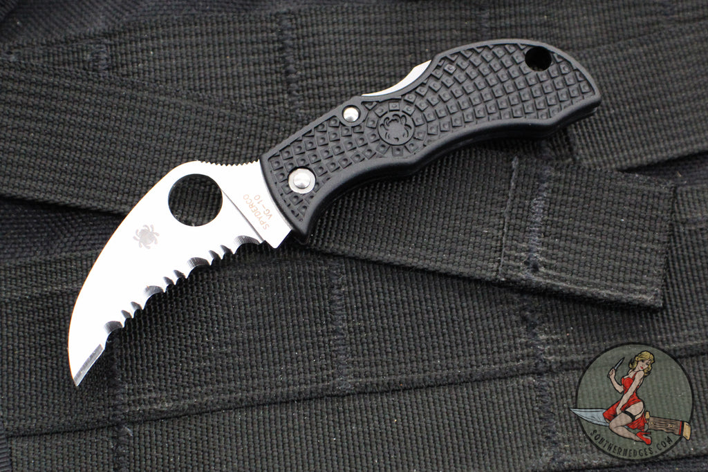 Spyderco Manbug Lockback Knife- Hawkbill Edge- Black Handle- Satin Ful ...