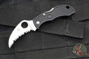 Spyderco Manbug Lockback Knife- Hawkbill Edge- Black Handle- Satin Full Serrated Blade MBHBS