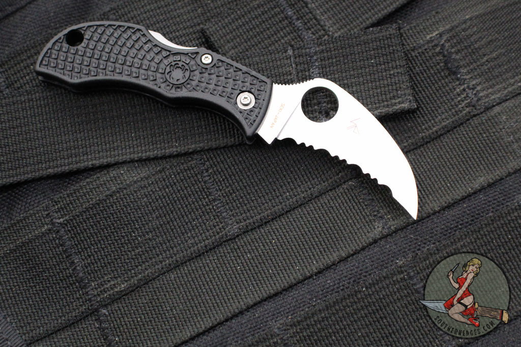 Spyderco Manbug Lockback Knife- Hawkbill Edge- Black Handle- Satin Ful ...