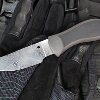 Spyderco Moran Fixed Blade- Upswept- Gray/Black FRN Handle- Damasteel Blade FB01PGYD SN 914/1180