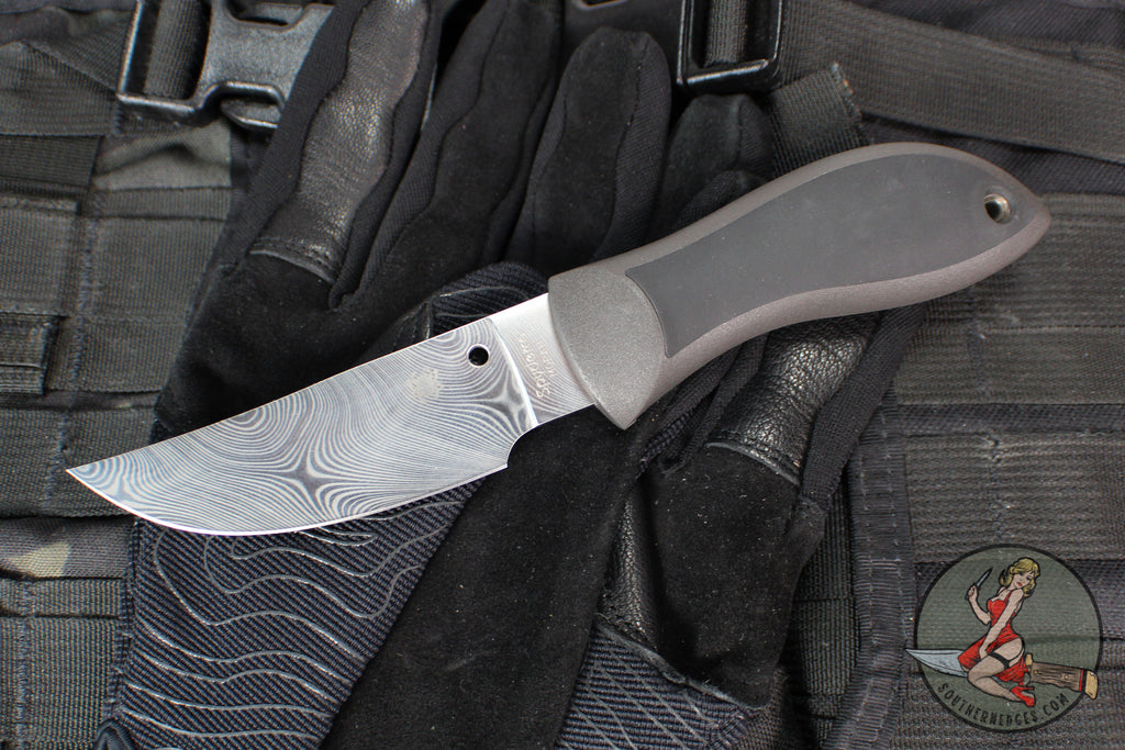 Spyderco Moran Fixed Blade- Upswept- Gray/Black FRN Handle- Damasteel Blade FB01PGYD SN 914/1180
