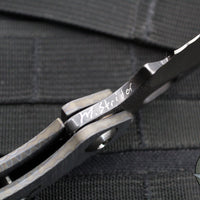 Mick Strider Custom SnG Folder- Drop Point- Nightmare Grind- SERRATED- Blackened Flats- Flamed Titanium Double Winged-Skull Graphics