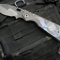 Mick Strider Custom XL-Grandpa Finished Drop Point Nightmare Grind- Double Flamed Ti Handles- Winged Skull Graphic