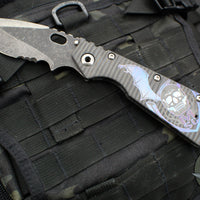 Mick Strider Custom XL-Grandpa Finished Bellied Spear Point- Double Flamed Ti Handles- Winged Skull Graphic