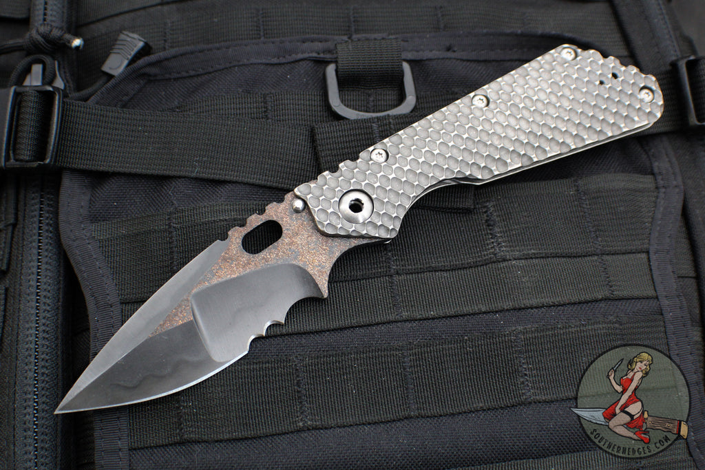 Mick Strider Custom XL- Single Edge with Hamon Nightmare Grind- Serrated- False Upper Swedge Double Gunner Grip Titanium Handle
