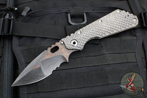Mick Strider Custom XL- Single Edge with Hamon Nightmare Grind- Serrated- False Upper Swedge Double Gunner Grip Titanium Handle