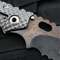 Mick Strider Custom XL- Single Edge with Hamon Nightmare Grind- Serrated- False Upper Swedge Double Gunner Grip Titanium Handle