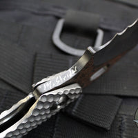 Mick Strider Custom XL- Single Edge with Hamon Nightmare Grind- Serrated- False Upper Swedge Double Gunner Grip Titanium Handle