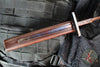 One-Off  Mick Strider Custom Fixed Short Sword- Forged Damascus Blade and Guard- Vintage Micarta Handle
