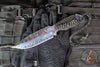 Strider Knives Fixed Blade- Large Chisel Ground Clip Point- Flamed And Blue/Purple Anodized Titanium- Black/White Cord