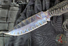 Strider Knives Fixed Blade- Large Chisel Ground Clip Point- Flamed And Blue/Purple Anodized Titanium- Black/White Cord