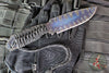 Strider Knives Fixed Blade- Large Chisel Ground Clip Point- Flamed And Blue/Purple Anodized Titanium- Black/White Cord