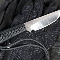 PREOWNED- Strider Knives Fixed Blade- Tanto Edge- Black Cord- Satin Blade PRE1