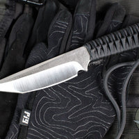 PREOWNED- Strider Knives Fixed Blade- Tanto Edge- Black Cord- Satin Blade PRE1