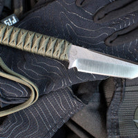 Strider Knives Fixed Blade- Tanto Edge- Green Cord- Satin Blade