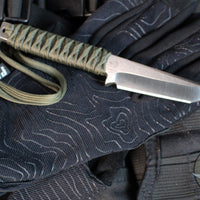 Strider Knives Fixed Blade- Tanto Edge- Green Cord- Satin Blade