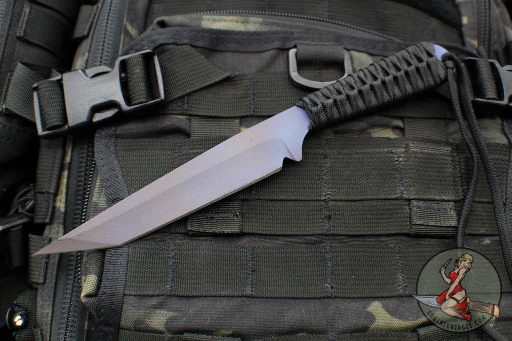 Strider Knives Fixed Blade- Titanium- Tanto Edge- Blue/Purple Ano- Black Cord TETI2