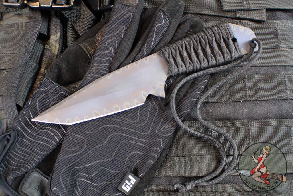 Strider Knives Fixed Blade- Titanium- Tanto Edge- Anodized And Flamed- Black Cord TETI3