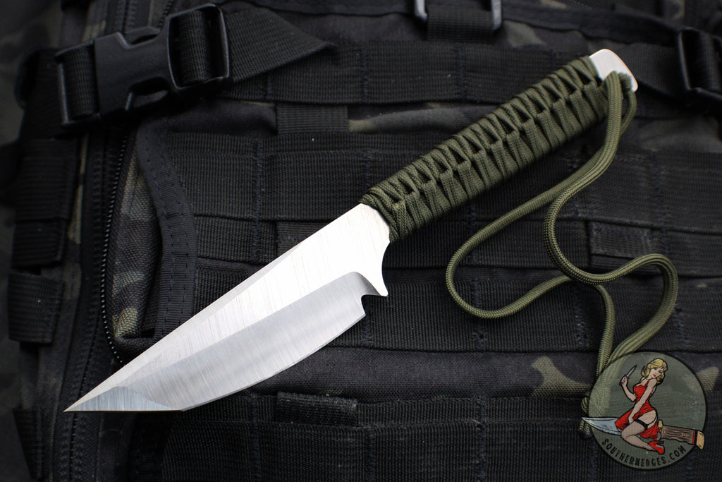 Strider Knives Fixed Blade- Tanto Edge- OD Green Cord- Satin Blade