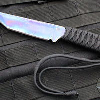 Strider Knives Fixed Blade- Flamed And Blue/Purple Anodized Titanium- Black Cord