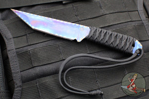 Strider Knives Fixed Blade- Flamed And Blue/Purple Anodized Titanium- Black Cord