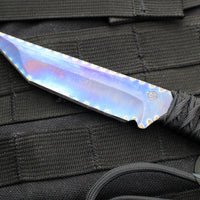 Strider Knives Fixed Blade- Flamed And Blue/Purple Anodized Titanium- Black Cord