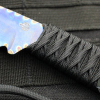 Strider Knives Fixed Blade- Flamed And Blue/Purple Anodized Titanium- Black Cord