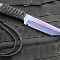 Strider Knives Fixed Blade- Flamed And Blue/Purple Anodized Titanium- Black Cord