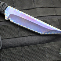 Strider Knives Fixed Blade- Flamed And Blue/Purple Anodized Titanium- Black Cord