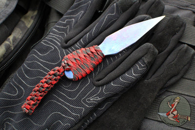 Strider Titanium Nail - Push Dagger Configuration- Blued Finish- Red/Black Cord 
