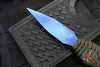 Strider Blue Anodized Titanium Nail -  Push Dagger Configuration- Green Cord- Black Strider Leather Sheath