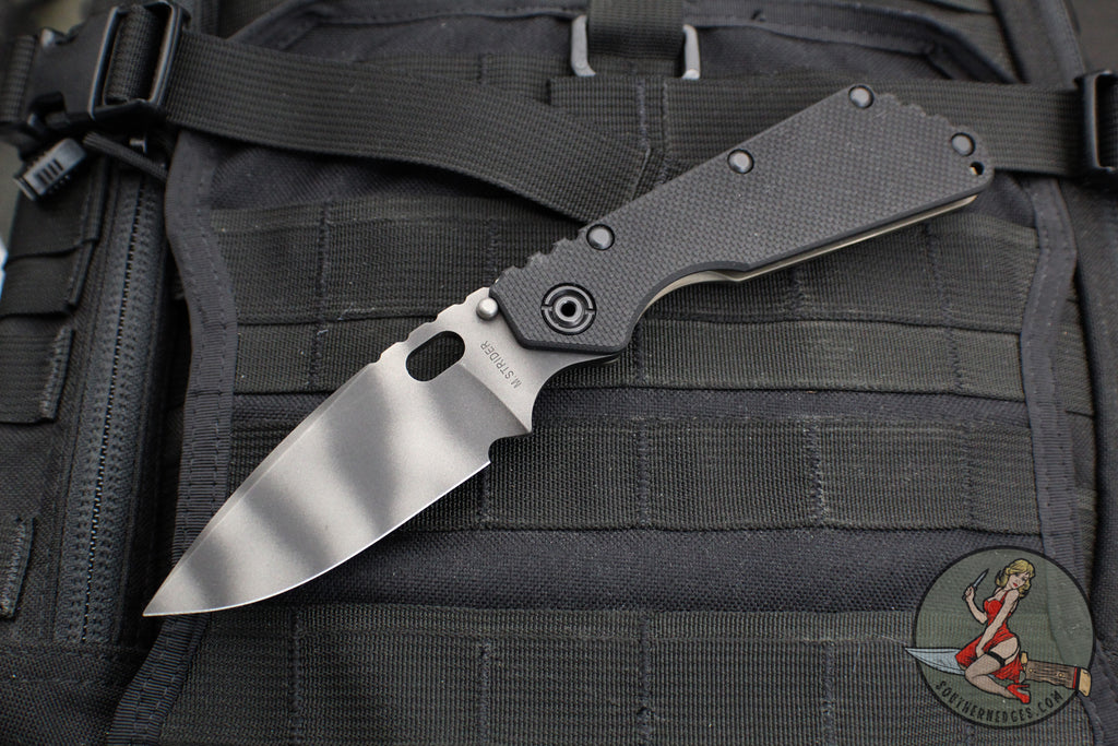 Strider SMF Folder- Drop Point- Black Textured G-10- Tiger Stripe Finished Blade