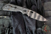 Strider SMF Folder- Drop Point- Black Textured G-10 And Flamed Titanium Handle- Tiger Stripe Finished Blade