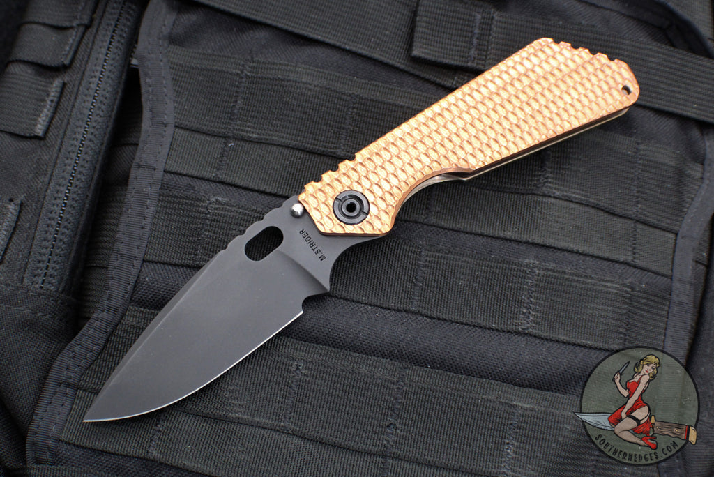 Strider SMF Folder- Drop Point- Gunner Grip Copper Top- Bronzed Anodized Titanium Bottom Handle- Black Magnacut Blade