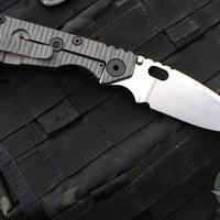 Mick Strider SnG Folder- Drop Point- Black Slotted Aluminum/ Flamed Titanium Handle- Stonewash Finished Blade