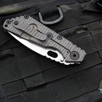 Mick Strider SnG Folder- Drop Point- Black Slotted Aluminum/ Flamed Titanium Handle- Stonewash Finished Blade