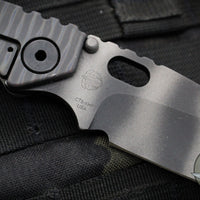 Strider Knives SnG Folder- Drop Point- Gray Finished Aluminum Flag Handle- Flamed Titanium Lock Side- Tiger Strip Finished CTS-XHP Steel Blade