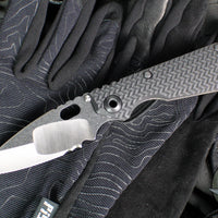 Mick Strider Custom SnG Folder- Nightmare Grind- SERRATED And Scalloped- Blackened Flats- Black Tire Tread G-10 And Flamed Titanium Handle