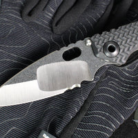 Mick Strider Custom SnG Folder- Nightmare Grind- SERRATED And Scalloped- Blackened Flats- Black Tire Tread G-10 And Flamed Titanium Handle