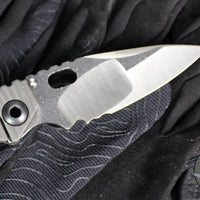 Mick Strider Custom SnG Folder- Nightmare Grind- SERRATED And Scalloped- Blackened Flats- Black Tire Tread G-10 And Flamed Titanium Handle