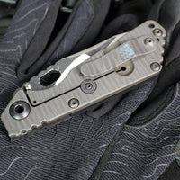 Mick Strider Custom SnG Folder- Nightmare Grind- SERRATED And Scalloped- Blackened Flats- Black Tire Tread G-10 And Flamed Titanium Handle