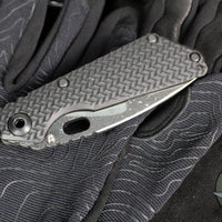 Mick Strider Custom SnG Folder- Nightmare Grind- SERRATED And Scalloped- Blackened Flats- Black Tire Tread G-10 And Flamed Titanium Handle