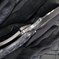 Mick Strider Custom SnG Folder- Nightmare Grind- SERRATED And Scalloped- Blackened Flats- Black Tire Tread G-10 And Flamed Titanium Handle