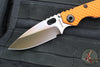 Strider Knives SnG- Drop Point- Special Anodized Titanium Contoured Gunner Grip Scale- Orange G-10 Gunner Grip Scale- Thermal Color Finished Magnacut Blade