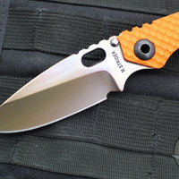 Strider Knives SnG- Drop Point- Special Anodized Titanium Contoured Gunner Grip Scale- Orange G-10 Gunner Grip Scale- Thermal Color Finished Magnacut Blade