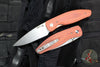 Three Rivers Manufacturing- Atom- Linerlock- Contoured Autumn Orange Micarta Handle- Stonewash 20CV Blade