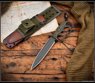 RMJ Trench Raider- Knuckle Duster Trench Knife! Dirty Olive G-10