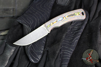 Three Rivers Manufacturing- Tagalong- Fixed Blade- 80's Camo Carbon Scales- Stonewash Magnacut Blade