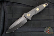 Microtech Socom Alpha- Mini- Tanto Edge- Carbon Fiber Handle- Black Full Serrated DLC Blade 114M-3 DLCCFS